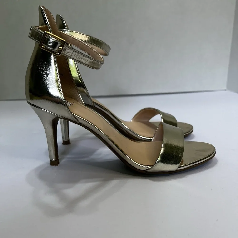 Nordstrom BP. 'Luminate'‎ Open Toe Ankle Strap Heel Size 5.5 Champagne Gold